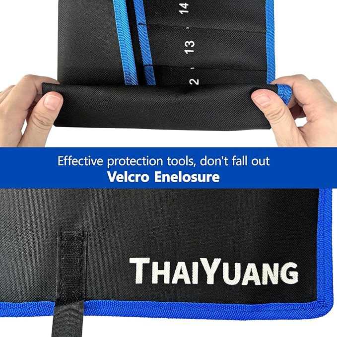 14-Pockets Tool pouch, Heavy Duty Canvas Wrench Roll Up Bag, Multi-Purpose Tool Pouch For Metric, SAE (Not Including Wrench)