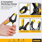 Spring Clamps 4 inch - 10 Pack Plastic Clamps for Pool Cover, Tarps, Crafts & Backdrop with 2 inch Mouth Opening - Rust Free Large Clips Heavy Duty Outdoor with Non-Detachable Jaw Pads
