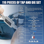 116pcs Tap and Die Set in SAE & Metric Sizes, Standard Tap Set and Die Tool Set for Threading and Rethreading Internal and External Threads, M3-M18 Thread Repair Kit