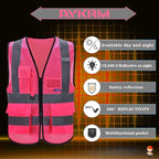 A-SAFETY High Visibility Mesh Safety Reflective Vest with Pockets and Zipper,Hi Viz Work Vest for Men Women (Pink Mesh XXL)