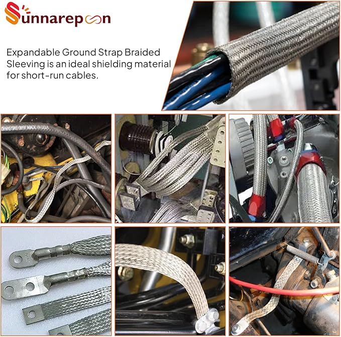 Tinned Copper Wire Shielding Sleeve, Expandable Ground Strap Wiring Braided Sleeving Metal Mesh Sheathing Cabling Wiring Protector (1/2inch - 25ft)