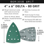 80 Grit 4" x 6" Delta (100mm x 150mm) Triangle Sanding Sheets - Fits Festool DTS 400 & Mirka DEOS Delta Sanders - Heavy-Duty Hook & Loop Film Sandpaper for Detail Sanders - 50 Pack Box