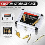 Step Drill Bit Set, 6 Pcs High-Speed Steel Step Drill Bit with Automatic Center Punch for Metal, Wood, Plastic, 50 Sizes HSS Step Bit with Aluminum Case for DIY Lovers, 1/8" to 1-3/8"