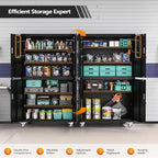 VINGLI Large Garage Storage Cabinet with 4 Doors, Upgraded Height & Wide & Deep, 43''W x 23''D x 75''H, Oversized Metal Storage Cabinet with Pegboards Wheels Locks and Adjustable Shelves (Black)