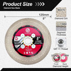 Diamond Tile Saw Blade - 5''(125mm) Cutting & Grinding Disc Wheel with 5/8"-11 Flange for Porcelain Ceramic Tile Marble Granite Artificial Stone with X Mesh Rim for Angle Grinder