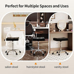 Ergonomic Rolling Shop Stool (Adjustable Height 17-21 inch) Salon Stool for Hair Stylist (Black)