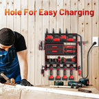 Power Tool Organizer Wall Mount with Charging Station, Garage 4 Drill Storage Shelf with Cordless Tool Holder, Heavy Duty Rack with 8 Outlet Power Strips and Hooks, Gift for Men, Husband (4 Layer)