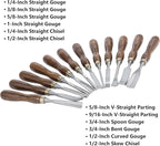 12-Pieces Woodworking Wood Carving Tools Chisel Set with Wooden Box, Razor Sharp CR-V 60 Steel Blades