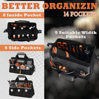14-inch Tool Bag, Portable Tool Box Organizer Storage, Wide Mouth Tool Tote Bag with Large Zipper, 14-Pocket Adjustable Shoulder Strap and Ergonomic Handle (14" Standard Base)