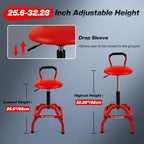 Garage Stool, Adjustable Height Swivel Work Mechanic Shop Stool with Backrest, Pneumatic Shop Chair for Home, Workshop, 300 LBS Capacity, 360° Rotation, Heavy Duty, Red