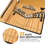 Wrench Roll Organizer (NOT for Ratcheting Wrench),Wrench Roll Up Pouch with 23+1 Pockets,Heavy Duty Tool Roll for Metric & SAE Wrenches,Large Wrench Holder Organizer Bag for Men,Mechanics(Brown)