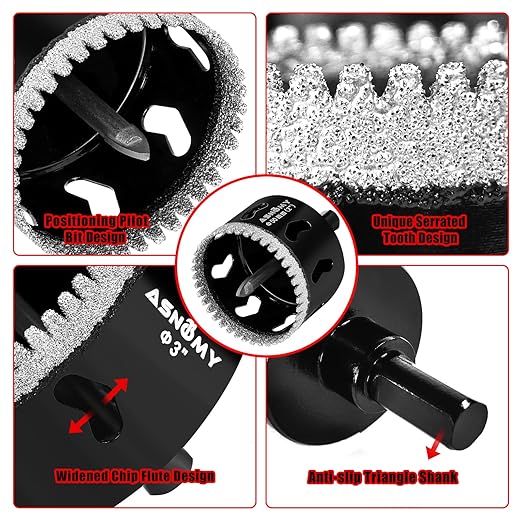 2Pcs 3/4 Inch Diamond Hole Saw with Pilot Drill Bit, 3/4" Serrated Brazing Tile Hole Saw Diamond Core Drill Bits with Guiding Bit for Ceramic Porcelain Tile Glass Stone Granite Marble