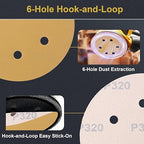 100 PCS 6 Inch 6 Hole Sanding Discs 320 Grit Hook and Loop Adhesive Round Sandpaper for Random Orbital Sander