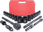 SEKETMAN 22PCS 1/2Drive Shallow Impact Socket Set,1/2-Inch Metric Socket Set,(10-19,21,22,24,27,30,32mm)6 Point,CR-V steel,Includes Extension Bar,Universal Joint and Ratchet Handle