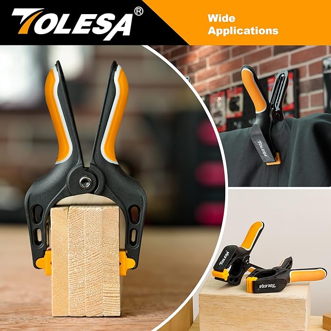 TOLESA Heavy Duty Spring Clamps 4 Inch 8 Pcs Large Wood Clamps with 30Lbs Powerful Clamping Force Deep Throat Nylon Clamps for Woodworking Photography Backdrop Household Use Cover Holding Wood Gluing