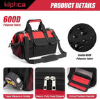 Tool Bag, Foldable Open 16 Inch Top Tool Bag Organizer for Easy Tool Access, Water-Resistant Construction, Electrician ToolBag with Handle & Padded Adjustable Strap, Red
