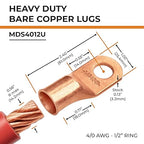 SELTERM 5pcs 4/0 AWG 1/2" Stud Copper Wire Lugs, Ring Terminals, Battery Cable Ends, 0000 Gauge Ring Terminal Connectors, UL Heavy Duty Bare Copper Eyelets Battery Terminal Connectors