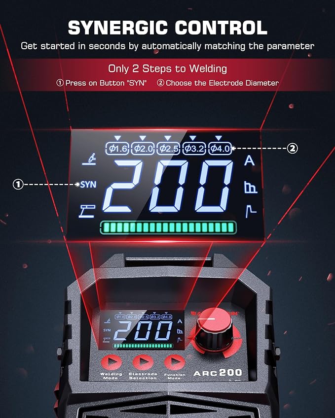 ARCCAPTAIN Stick Welder, [Large LED Display] 200A ARC/Lift TIG Welding Machine with Synergic Control, IGBT Inverter 110V/220V Portable MMA Welder Machine with Hot Start, Arc force and Anti-Stick