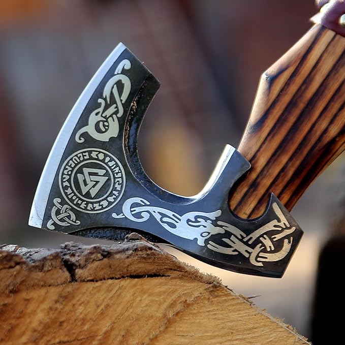 SHINY CRAFTS-Axes Handmade Viking Axe Hatchet Norse Axe-Custom Handmade Carbon Steel Axe Birthday Gift Birthday Gift for him with Premium Leather Sheath (VBA 07)