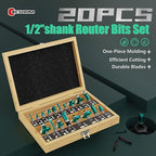 CSOOM 20PCS Router Bits Set, 1/2 Shank, with 2* Batch Head, Professional Wood Bits, Tungsten Carbide Milling Bits for Woodworking
