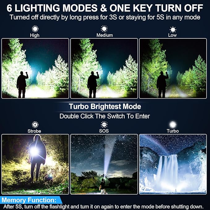 Flashlights High Lumens Rechargeable, Super Bright Long Range Small Powerful Flashlight, 6 Modes LED Tactical Pocket Waterproof Flash Light for Home Emergency (1, Red)