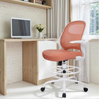 HYLONE Tall Drafting Chair Standing Desk Chair with Flip-Up Armrests, Adjustable Height Ergonomic Office Chair with Footrest Ring - High Stool Chair for Standing Desk (Pink)