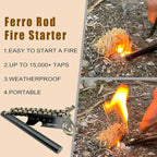 VVAAGG Flint and Steel Fire Starter Kit Survivor, 3/8" 1/2 inch Ferro Rods and Magnesium Rods with Paracord Handle