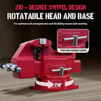Bench Vise 8-Inch Heavy Duty Vise 210° Swivel Base, Multi-Purpose Vise with Large Anvil for Industrial, Home (8" Jaw Width)