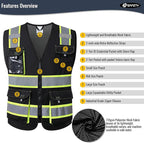 JKSafety Hi Vis Reflective Safety Vests for Men Women High Visibility Vest with Pockets Mesh Fabric Construction Safety Apparel Neon Vest for Work (220-Black 3XL)