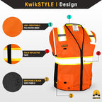 KwikSafety - Charlotte, NC - BIG KAHUNA Safety Vest [11 Pockets] Class 2 ANSI OSHA Reflective High Visibility Heavy Duty Surveyor Construction Lightweight Industrial Work Gear/Orange Large
