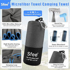 Sfee 2 Pack Microfiber Travel Towel, Quick Dry Towel Camping Towel Super Absorbent Compact Lightweight Sports Towel Swim Gym Towels Beach Towel Set for Gym, Hiking, Pool, Backpacking, Bath, Yoga