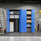 Pataku Metal Storage Cabinet, 72" Garage Cabinet with Doors and Shelves Lockable Steel Multifunctional Cabinets, File Cabinets for Home, Office, Warehouse(Black Blue)