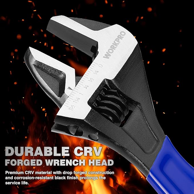 WORKPRO 3-piece Adjustable Wrench Set, 6-Inch & 8-Inch & 10-Inch Wrenches, Wide Jaw Black Oxide Wrench, Metric & SAE Scales, Cr-V Steel, for Home, Garage, Workshop