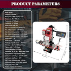 Benchtop Mini Milling Drilling Machine 1500W Brushless Mill Drill with X-Axis Power Feed,3-Axis Grating Ruler,±90° Spindle,50-2250 RPM for Metal/Wood/Plastic Working R8 Spindle 110V