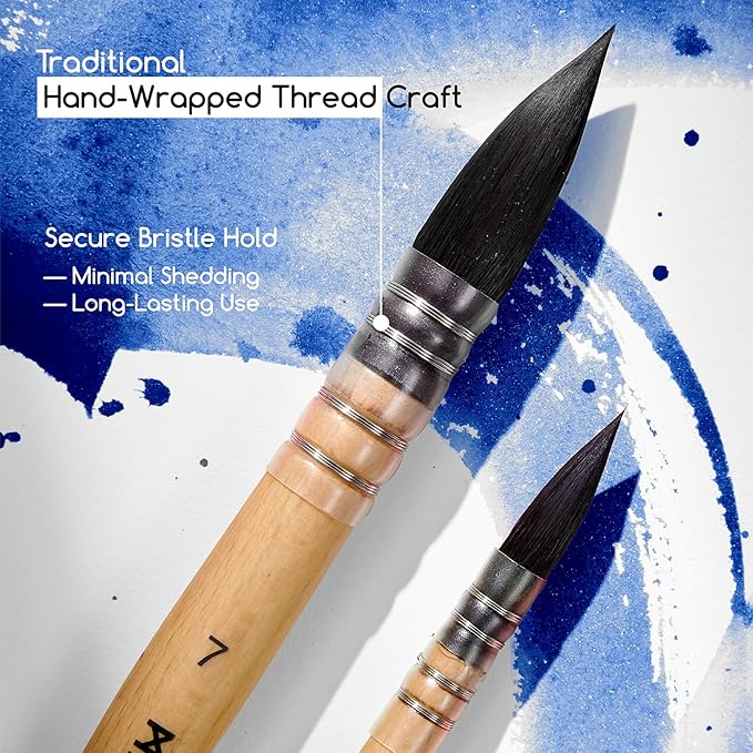 MEEDEN Watercolor Brushes Professional - Synthetic Squirrel Hair Artist Paint Brushes Set with Beech Wood Handle Great for Artists Hobbyists Size 3