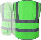 JKSafety 9 Pockets High Visibility Safety Vest for Men and Women, Hi-Vis Reflective Green Safety Vests with Zipper Front, Meet ANSI/ISEA Standards(159-Green 3XL)