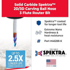 Amana Tool 46288-K CNC Spektra Extreme Tool Life Coated SC 2D and 3D Carving 7 Deg Tapered Angle Ball Nose x 1/8 D x 1/16 R x 1/2 CH x 1/4 SHK x 3 Inch Long x 3 Flute Router Bit