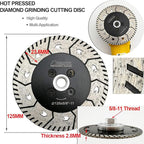 SHDIATOOL Granite Turbo Cutting Blades Two-In-One Design Cut Grind Sharpen Marble Concrete and Bricks Set of 2 Pieces 4.5 Inch and 5 Inch