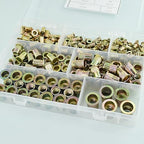 300pcs Metric Rivet Nut Assortment Kit，M3 M4 M5 M6 M8 M10 M12 Flat Head Rivnut Set, Metric Carbon Steel UNC Nutserts Rivnut, Zinc Plated, Flat Head Insert Nut Assort