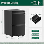 Superday 2 Drawer File Cabinet, Metal Rolling Filing Cabinet with Lock, Small File Cabinets with 2 Drawer, Filing Cabinets for Home Office Fit A4/Letter/Legal, Easy Assemble, Black