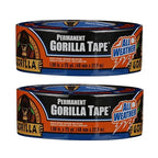Gorilla All Weather Duct Tape, Black, 1.88" x 25 yd (Pack of 2) - UV and Temperature Resistant Waterproof Tape for Outdoor Repairs