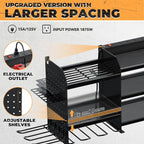 Upgrade Large Power Tool Organizer Wall Mount with Charging Station Tool Storage Rack with 6.5FT Power Strip 10 Drill Holder and Storage Rack for Garage Organization