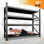79” W Garage Shelving Heavy Duty, 7000LBS Metal Storage Shelves, 4 Tier Storage Rack Shelf, Steel Industrial Shelving, Adjustable Standing Shelf for Basement/Warehouse 79" W x 24" D x 79" H, Black