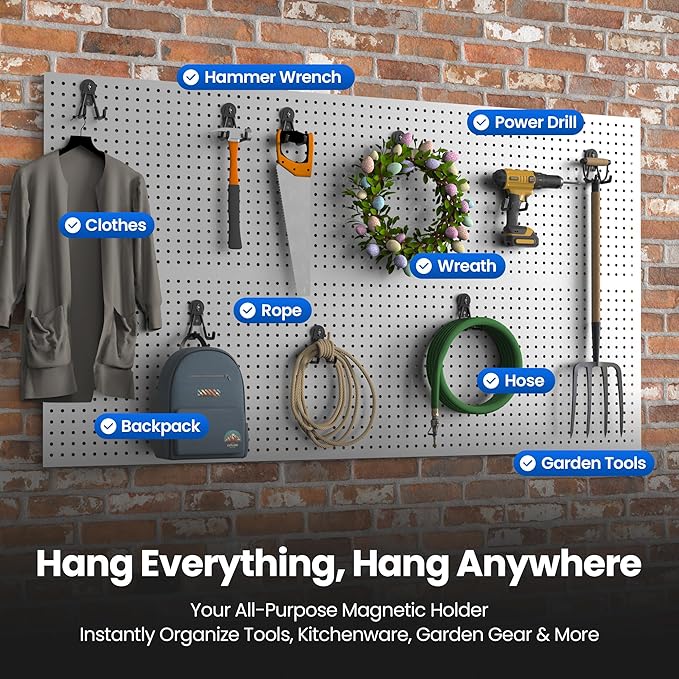 8 Pack Large Magnetic Hooks Heavy Duty Extra Strong Magnetic Garage Hooks Big NdFeB Industrial Magnet Hooks Magnetic Utility Storage Holder Organization with Anti-Slip Coating for Hanging Garden Tools