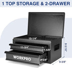 WORKPRO 15 Inch Metal Tool Box with 2 Drawers & 1 Top Storage, Heavy Duty Portable Tool Box with Handle for Garage, Office and Home, Up To 85 LBS Load Capacity