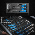 DISEN 3pcs Black Ratchet Set (1/2", 3/8", 1/4" Drive) - 90-Tooth Reversible with Non-Slip Rubber Grip, Quick Release & EVA Tray - Professional Ratchet Wrench Handle Kit