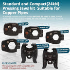 4PCS Copper Press Rings 1/2" to 1-1/4", 2Pcs R8 Rotating Adaptors R8-24 and R8-3240 Suit for Narrow,Angled Installation Areas Compatible with Press Tools(24kN and 32kN)