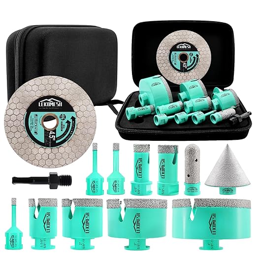 Tile Hole Saw Kit for Porcelain -(6/6/8/20/25/35/50/75/100mm+Finger Bit+Chamfer Bit+Adapter+Tile Blade) Diamond Tile Drill Bits Precision Cutting for Ceramic Marble Brick Granite