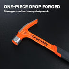 Jorgensen 20 oz Straight Claw Hammer with Magnetic Nail Holder, Rip Claw Hammer with Milled Face & Shock Absorbing Grip, Heavy Duty One-piece Forged Hammer