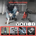 50FTx1/2 Inch Sewer Snake Electric Drain,Drain Cleaner Machine for 2" to 4" Pipes, Plumbing Snake Auger Cleaner with Wheels & 4 Cutter & Foot Switch for Sewer, Sink, Toilet, Bathroom and Shower